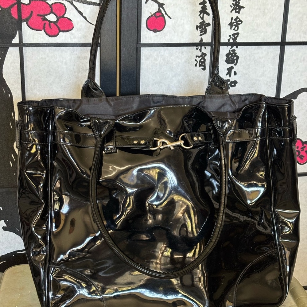 Glossy Black Patent Tote Bag